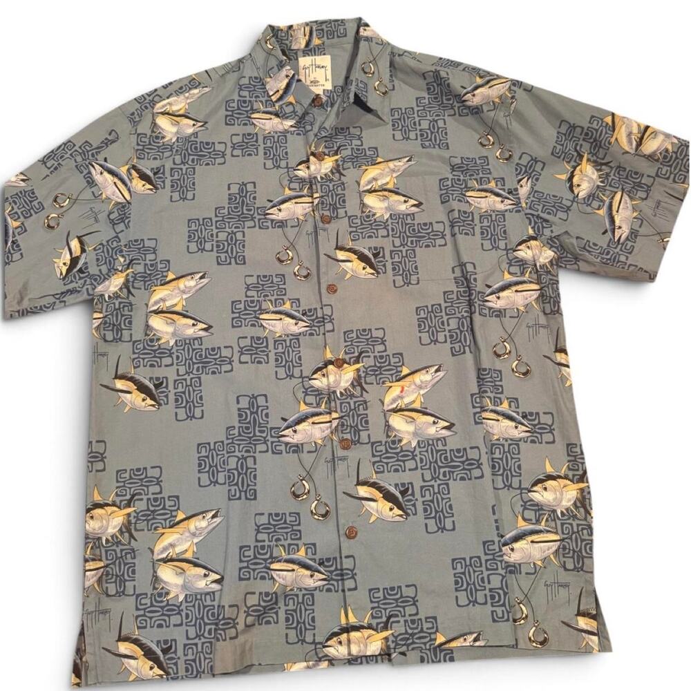 Guy Harvey AFTCO Bluewater Tuna Fish Print Shirt Men’s XL